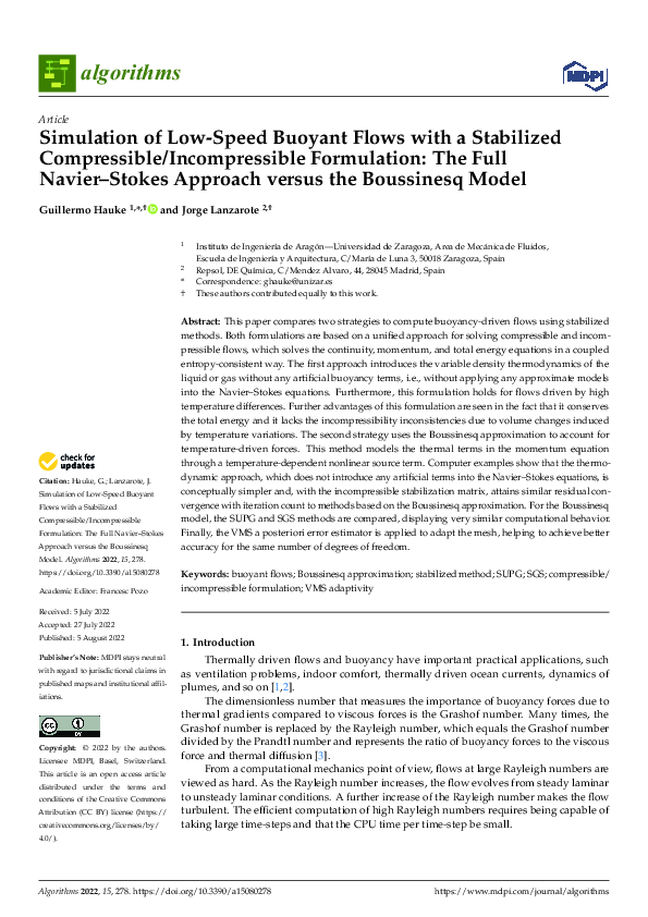 (PDF) Simulation of Low-Speed Buoyant Flows with a Stabilized ...