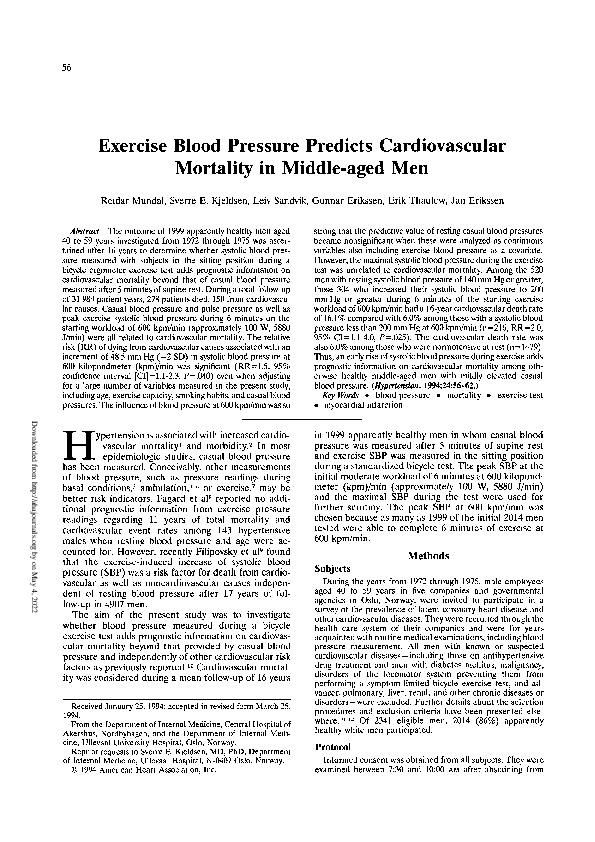 (PDF) Exercise blood pressure predicts cardiovascular mortality in ...