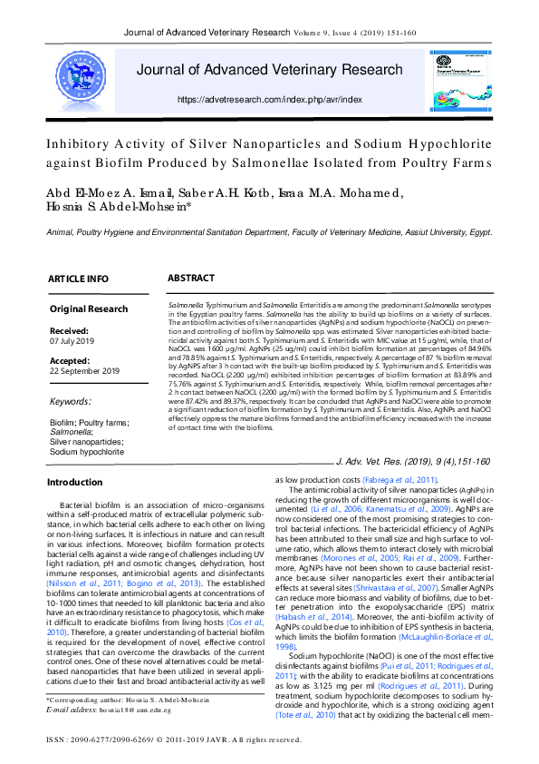 (PDF) Inhibitory activity of silver nanoparticles and sodium ...