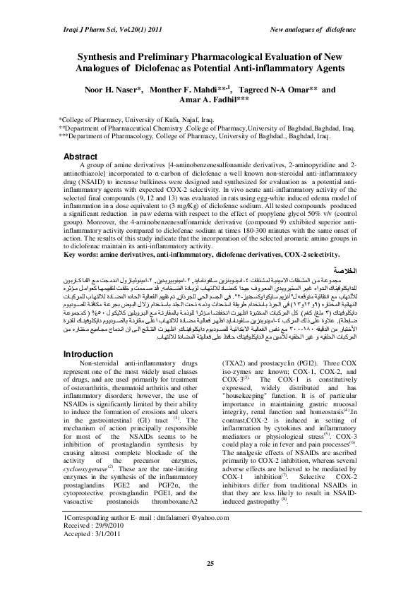 (PDF) Synthesis and Preliminary Pharmacological Evaluation of New ...