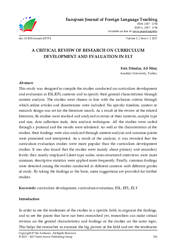 (PDF) A Critical Review of Research on Curriculum Development and ...