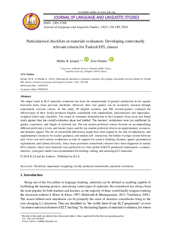 (PDF) Particularised Checklists in Materials Evaluation: Developing ...
