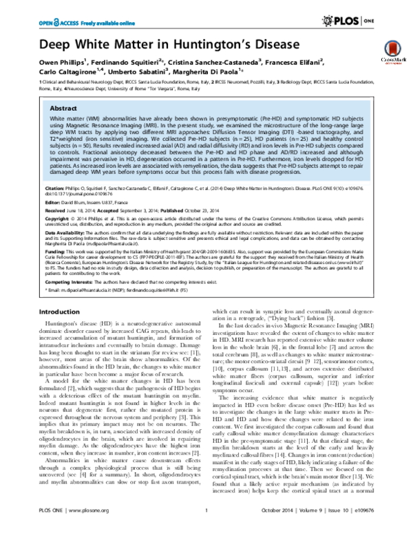 (PDF) Deep White Matter in Huntington's Disease