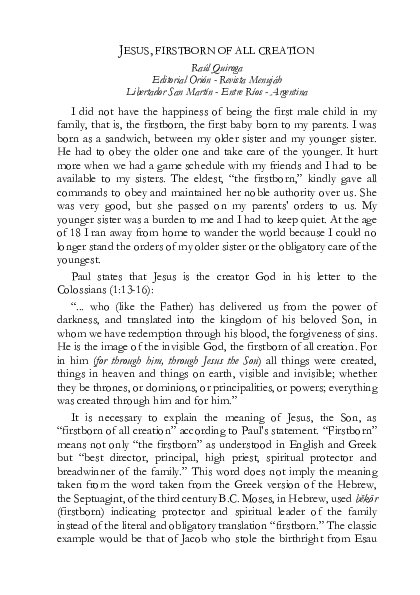 (PDF) Jesus, firstborn of all creation