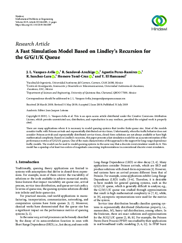 (PDF) A Fast Simulation Model Based on Lindley’s Recursion for the G/G ...