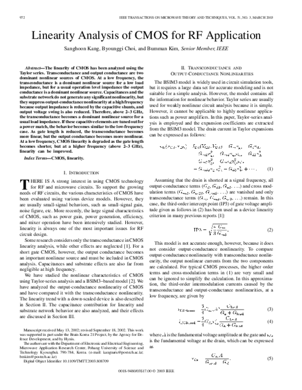 (PDF) Linearity analysis of CMOS for RF application