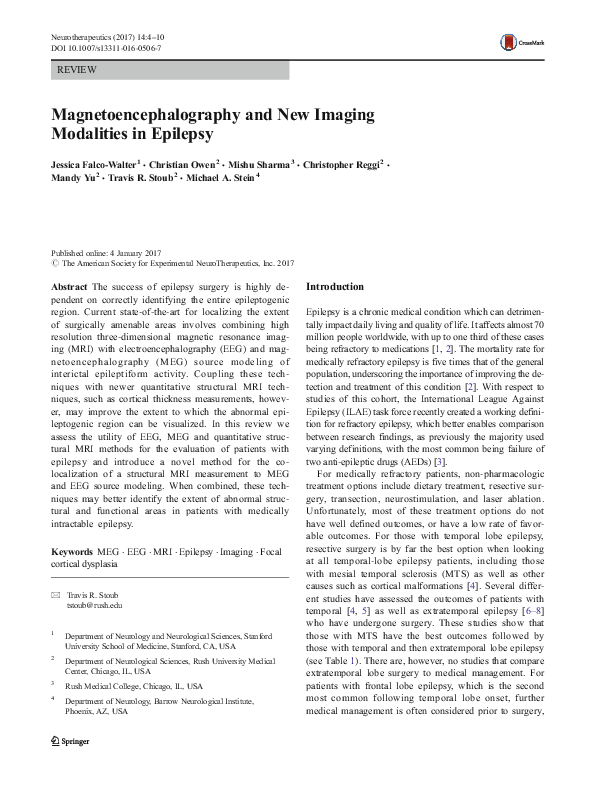 (PDF) Magnetoencephalography and New Imaging Modalities in Epilepsy