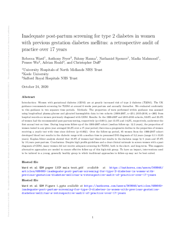 (PDF) Inadequate post-partum screening for type 2 diabetes in women ...