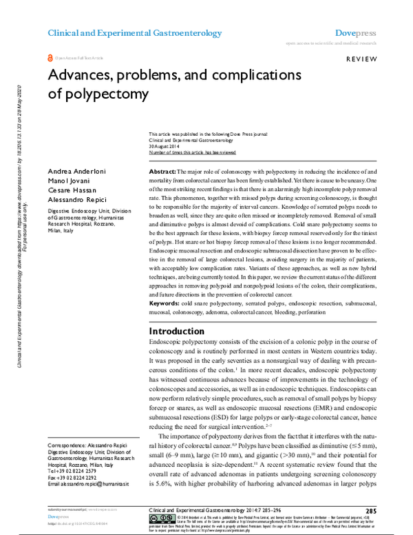 (PDF) Advances, problems, and complications of polypectomy