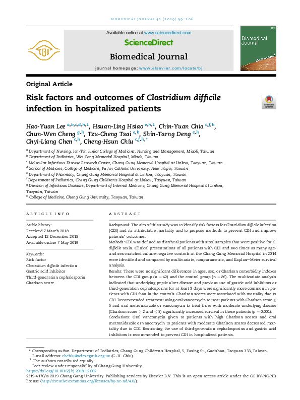 (PDF) Risk factors and outcomes of Clostridium difficile infection in ...