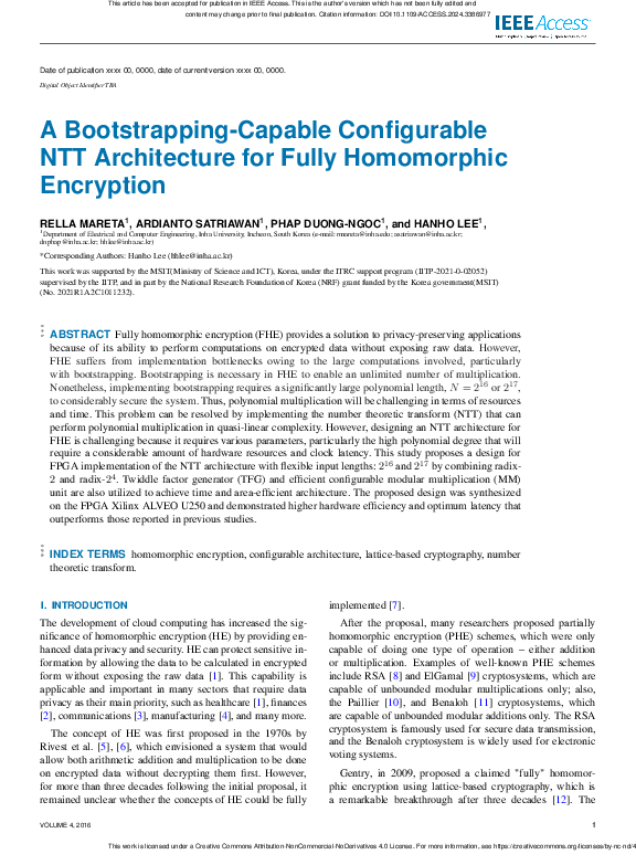 (PDF) A Bootstrapping-Capable Configurable NTT Architecture for Fully ...