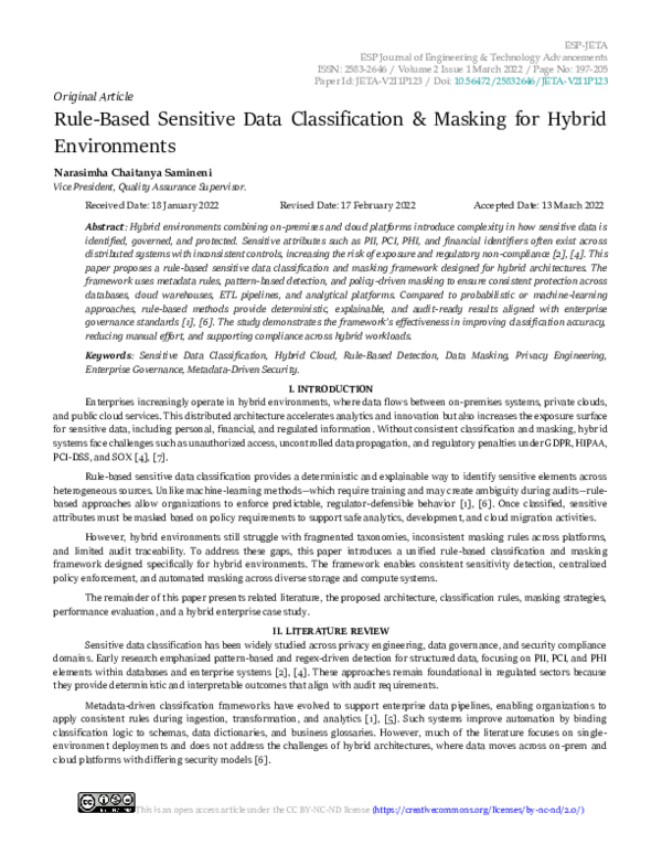 (PDF) Rule-Based Sensitive Data Classification & Masking for Hybrid ...