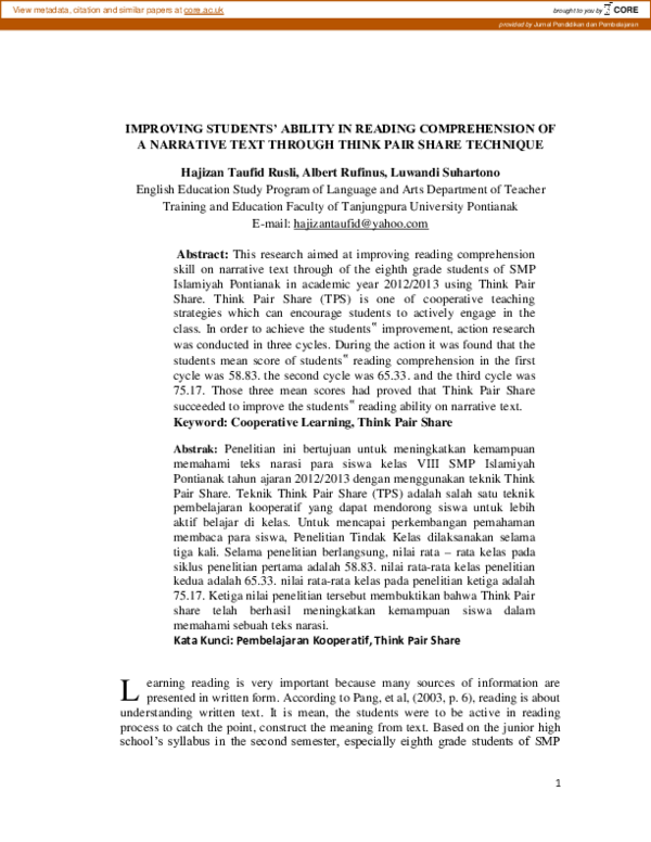 (PDF) Improving Students’ Ability in Reading Comprehension of a ...