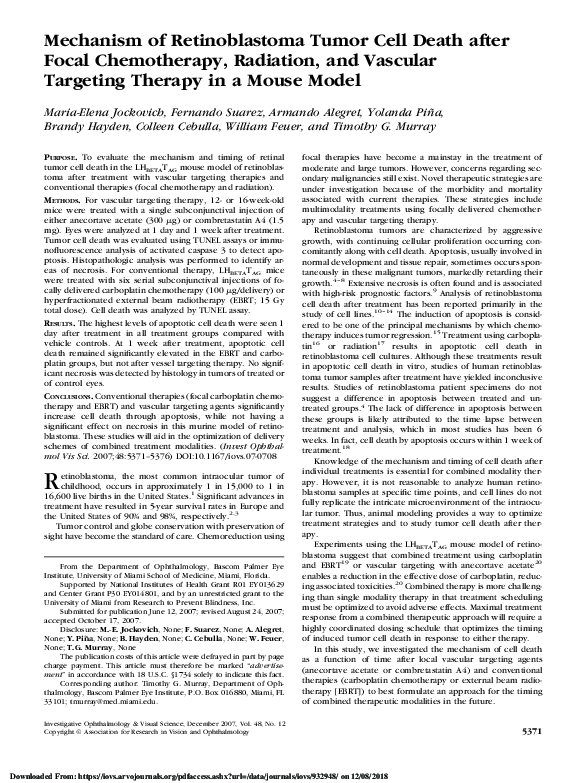 (PDF) Mechanism of Retinoblastoma Tumor Cell Death after Focal ...