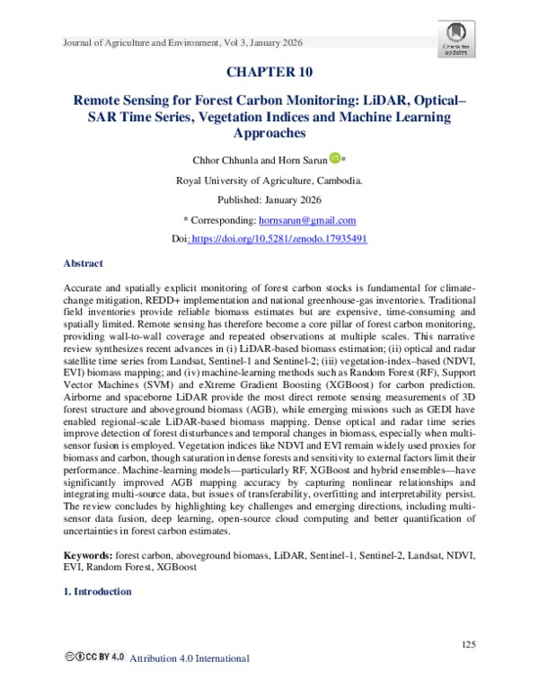 (PDF) Remote Sensing for Forest Carbon Monitoring: LiDAR, Optical-SAR ...