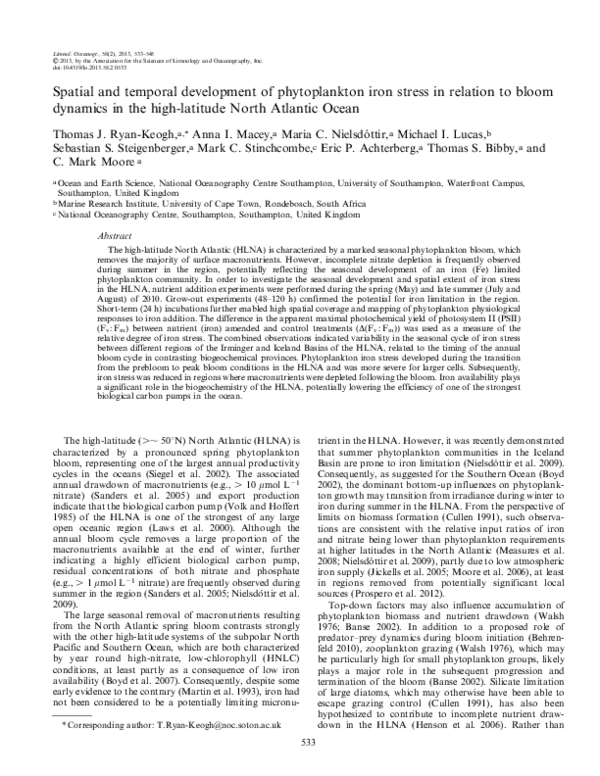(PDF) Spatial and temporal development of phytoplankton iron stress in ...