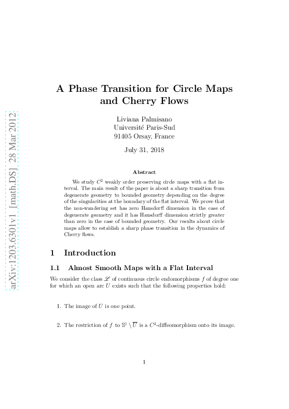 (PDF) A Phase Transition for Circle Maps and Cherry Flows