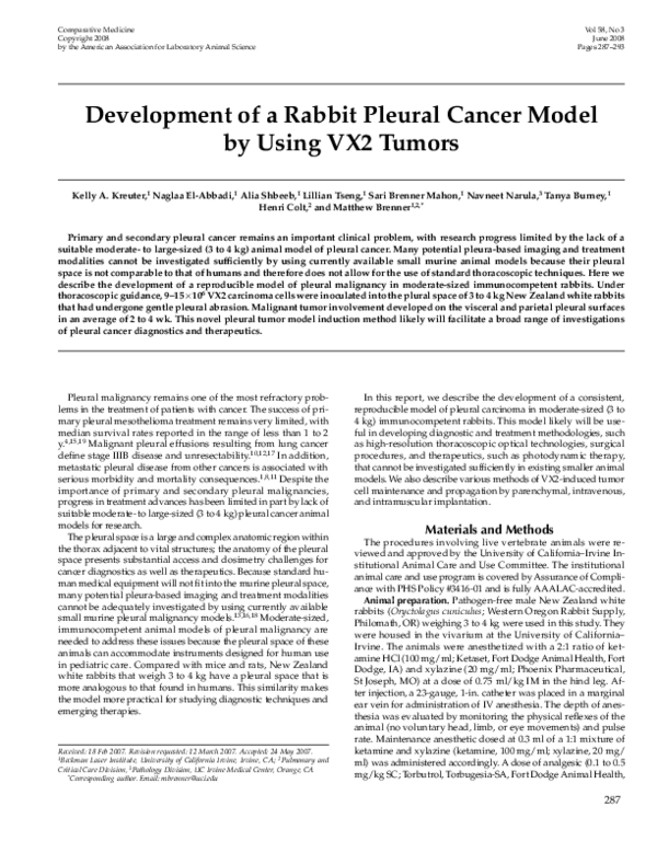 (PDF) Development of a rabbit pleural cancer model by using VX2 tumors