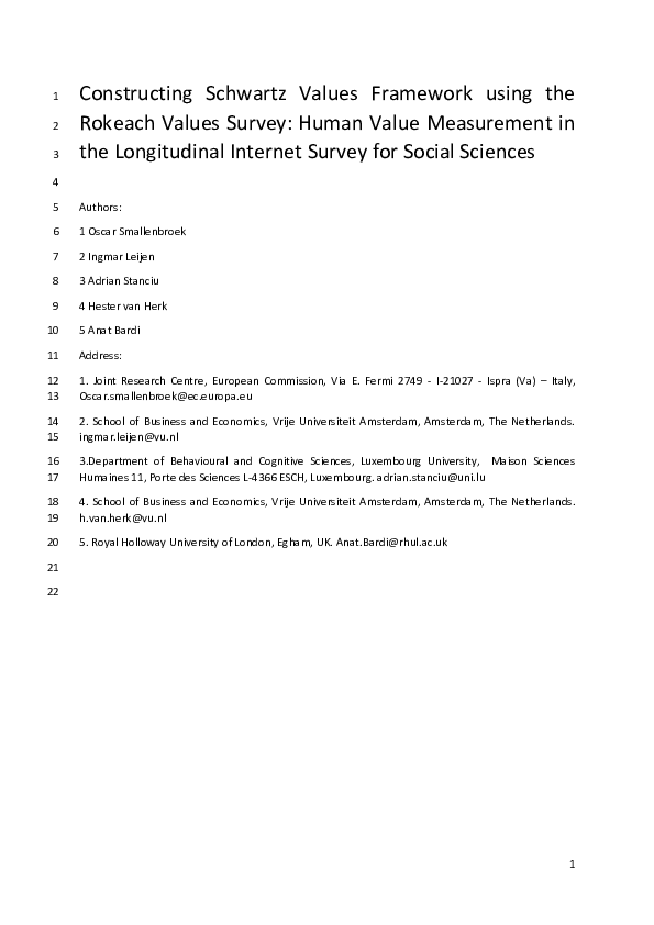 (PDF) Constructing Schwartz Values Framework using the Rokeach Values ...