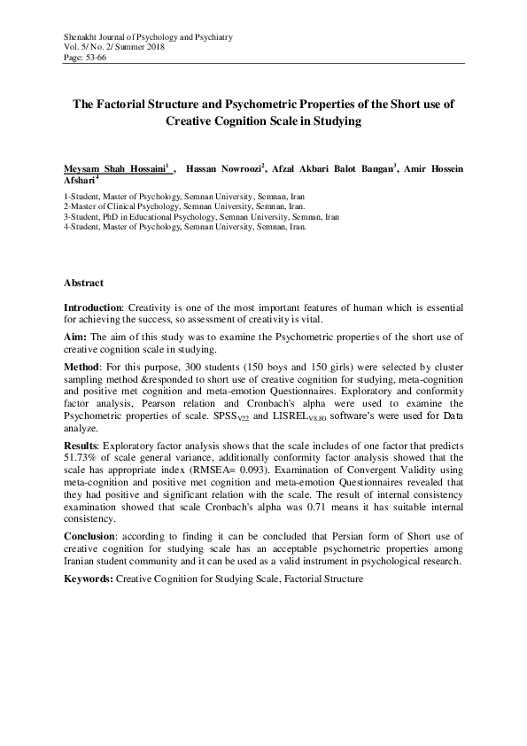 (PDF) The Factorial Structure and Psychometric Properties of the Short ...