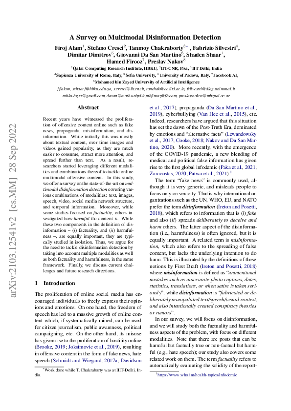 (PDF) A Survey on Multimodal Disinformation Detection