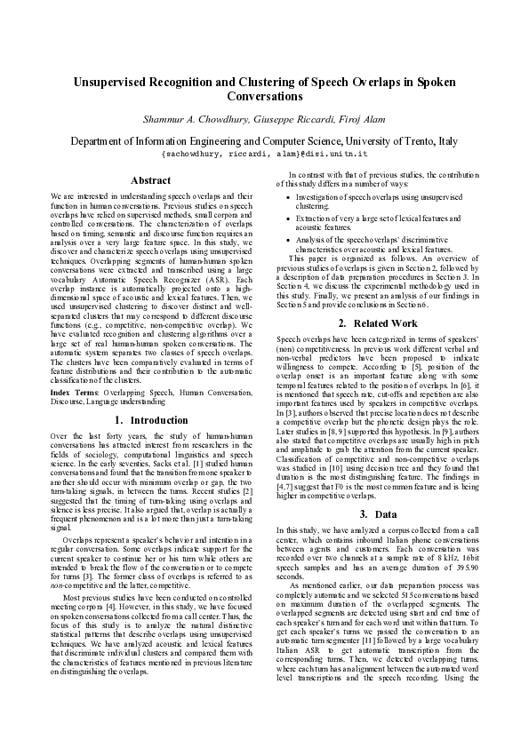 (PDF) Unsupervised Recognition and Clustering of Speech Overlaps in ...