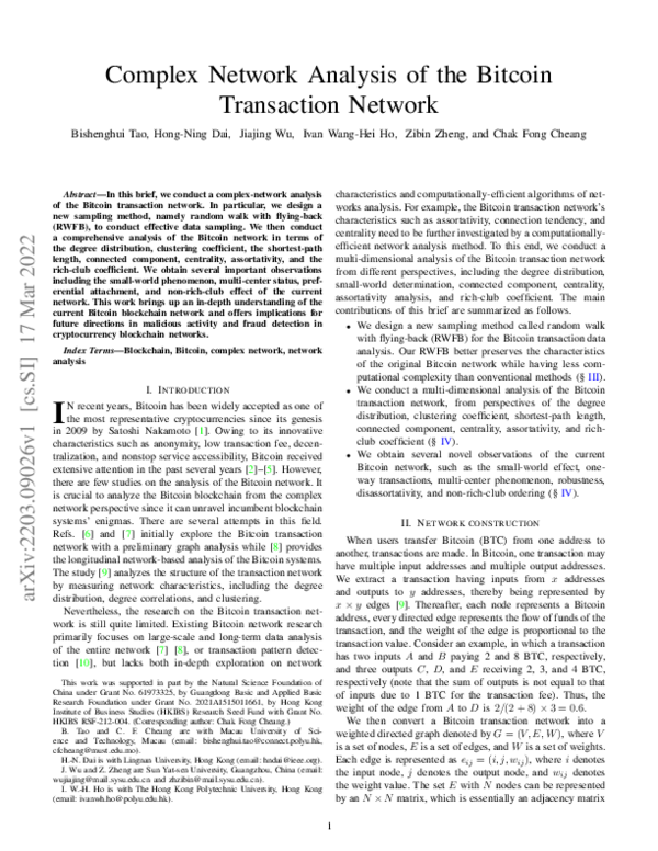 (PDF) Complex Network Analysis of the Bitcoin Transaction Network