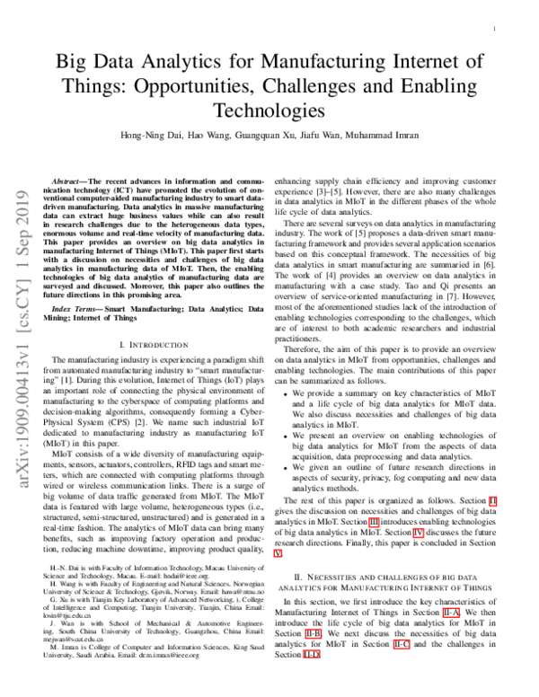 (PDF) Big data analytics for manufacturing internet of things ...