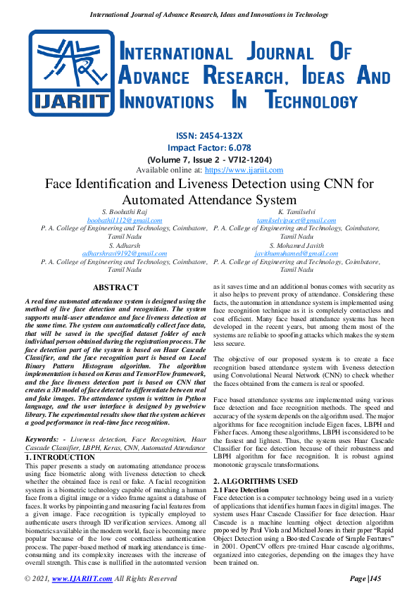 (PDF) Face Identification and Liveness Detection using CNN for ...