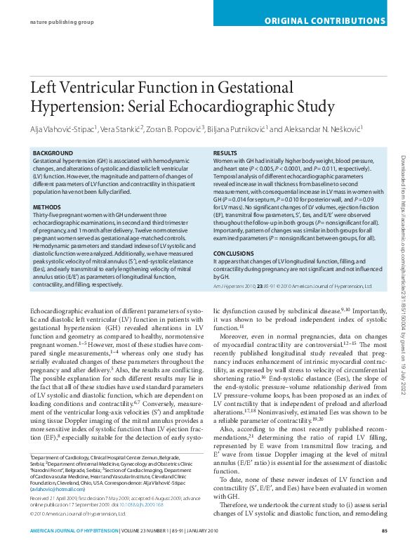 (PDF) Left ventricular function in gestational hypertension: serial ...