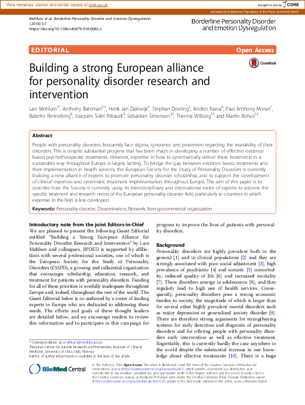 (PDF) Building a strong European alliance for personality disorder ...