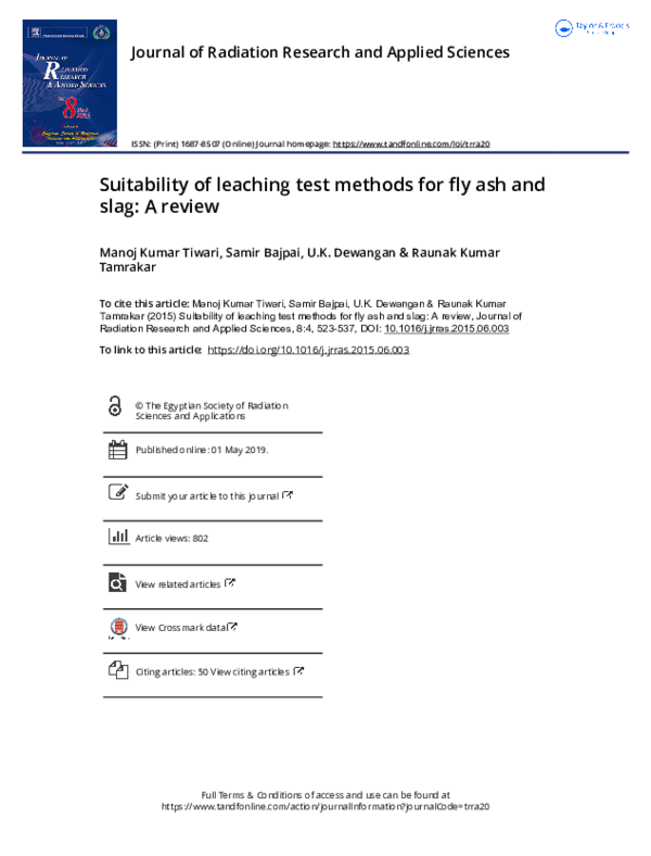 (PDF) Suitability of leaching test methods for fly ash and slag: A review