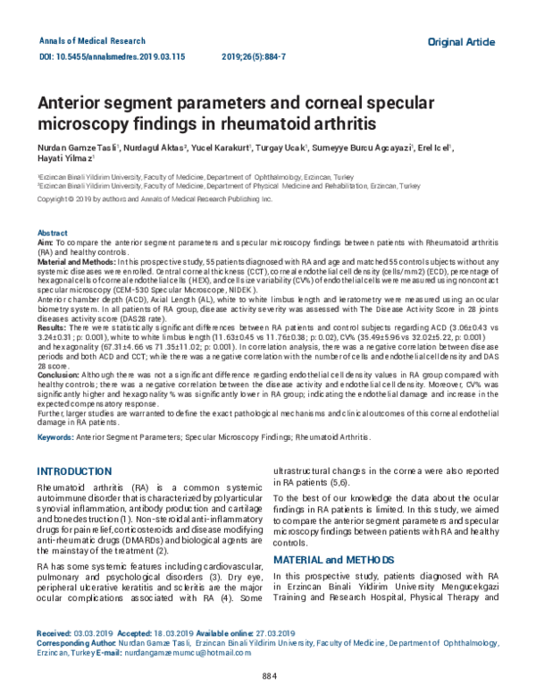 (PDF) Anterior segment parameters and corneal specular microscopy ...