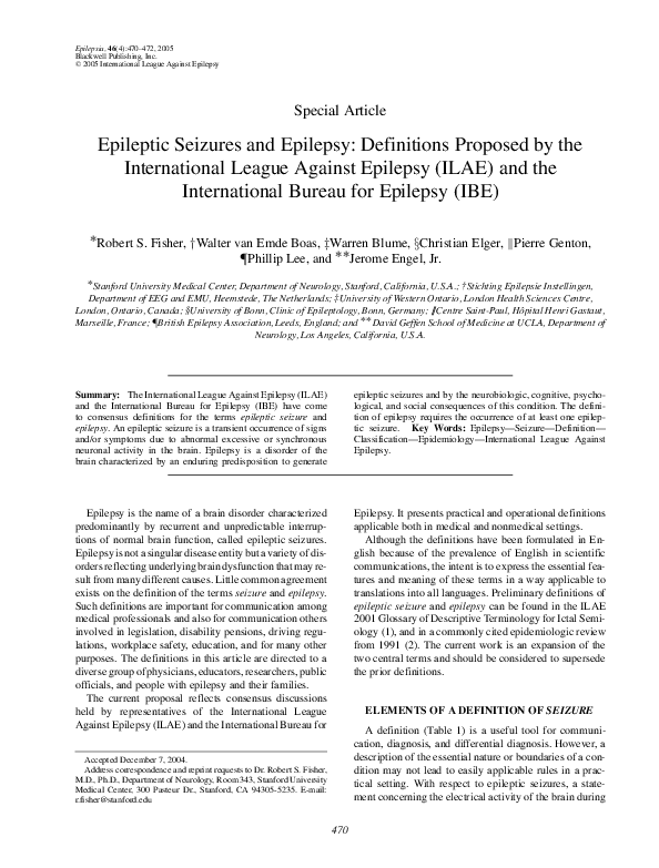 (PDF) Epileptic Seizures and Epilepsy: Definitions Proposed by the ...