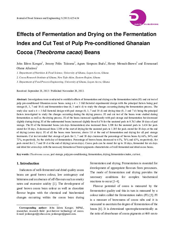 (PDF) Effects of Fermentation and Drying on the Fermentation Index and ...