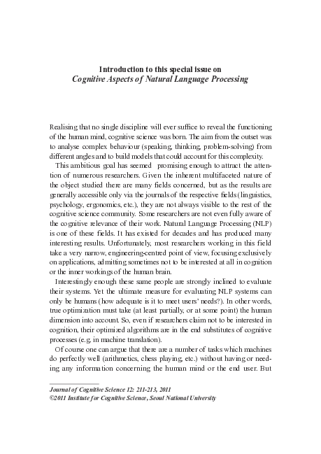 (PDF) Introduction to this special issue on Cognitive Aspects of ...