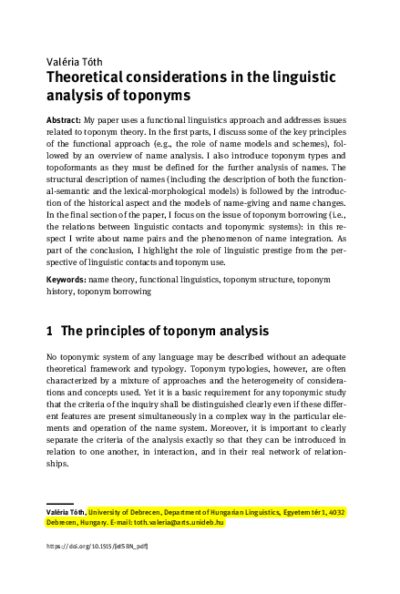 (PDF) Theoretical considerations in the linguistic analysis of toponyms