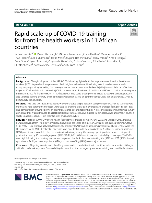 (PDF) Rapid scale-up of COVID-19 training for frontline health workers ...