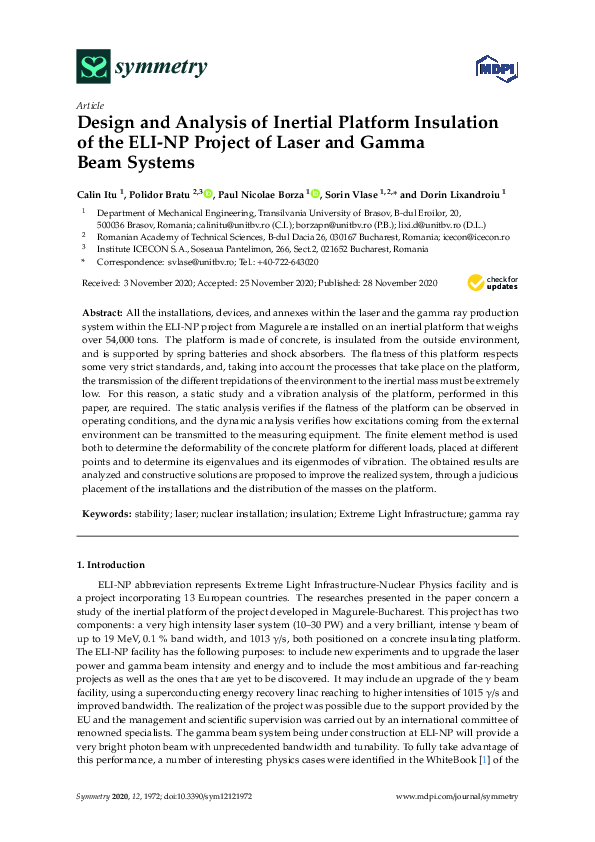 (PDF) Design and Analysis of Inertial Platform Insulation of the ELI-NP ...