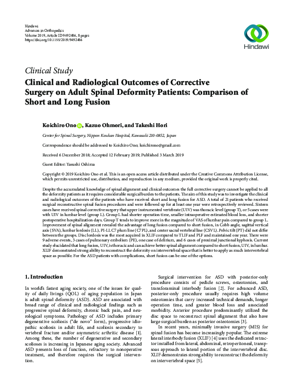 (PDF) Clinical and Radiological Outcomes of Corrective Surgery on Adult ...
