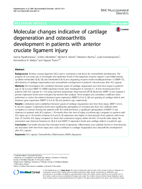 (PDF) Molecular changes indicative of cartilage degeneration and ...