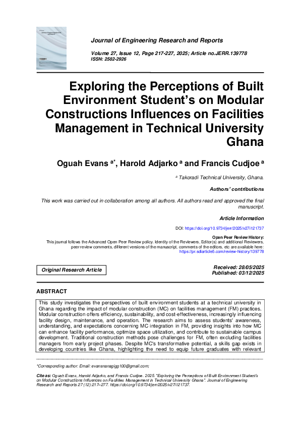 (PDF) Exploring the Perceptions of Built Environment Student's on ...