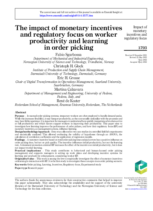 (PDF) The impact of monetary incentives and regulatory focus on worker ...