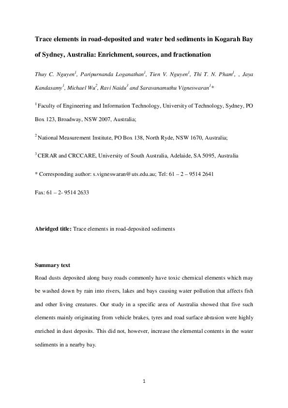 (PDF) Trace elements in road-deposited and waterbed sediments in ...