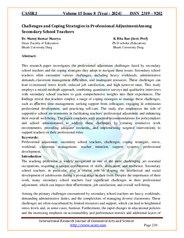 (PDF) Challenges and Coping Strategies in Professional Adjustment Among ...