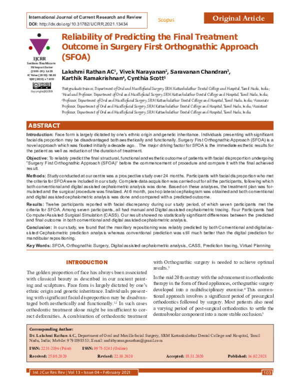 (PDF) Reliability of Predicting the Final Treatment Outcome in Surgery ...