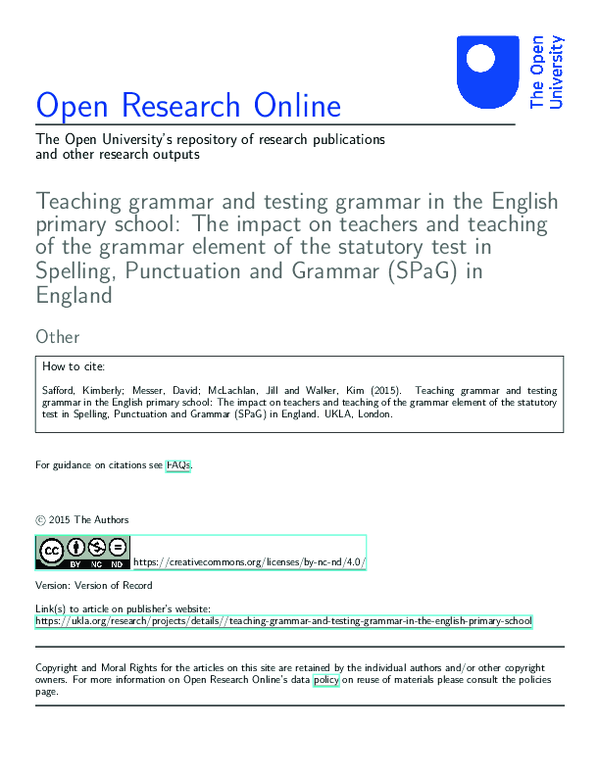(PDF) Teaching Grammar and Testing Grammar in the English Primary ...