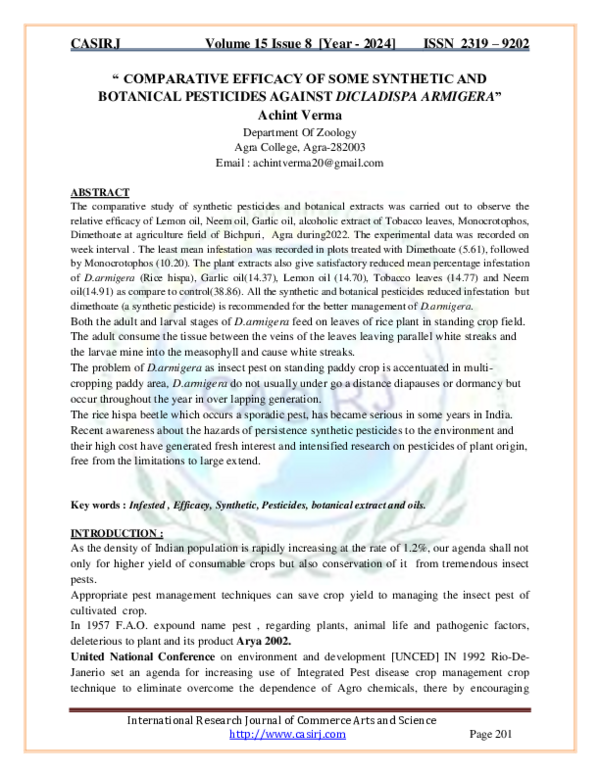 (PDF) " COMPARATIVE EFFICACY OF SOME SYNTHETIC AND BOTANICAL PESTICIDES ...