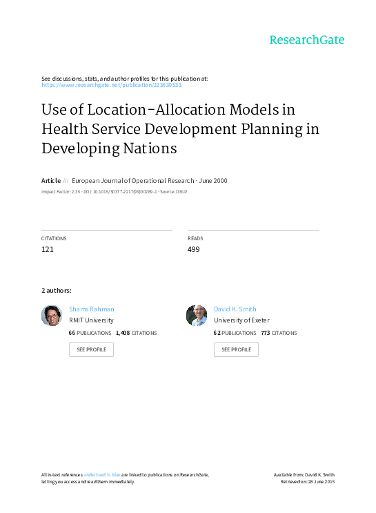 (PDF) Use of location-allocation models in health service development ...