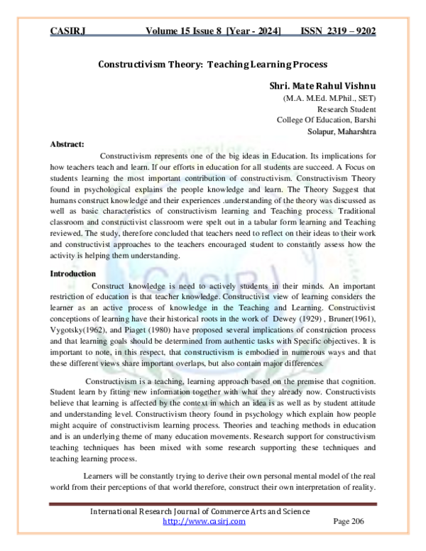 (PDF) Constructivism Theory: Teaching Learning Process Shri. Mate Rahul ...